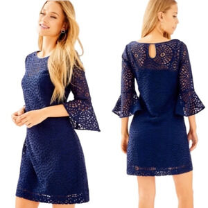Lilly Pulitzer Navy Blue Fontaine Lace Mini Shift Dress Size Small